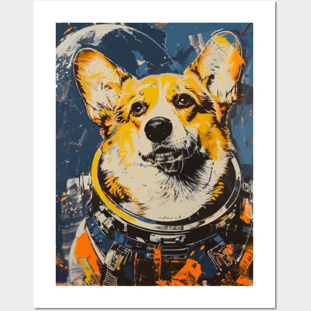 Vintage corgi dog astronaut portrait Wall Art by etherElric